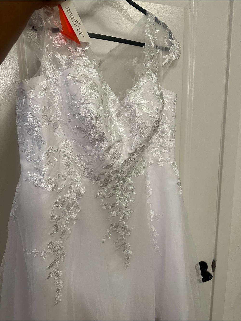 Romantic White Lace A-Line Wedding Dress with Illusion Straps